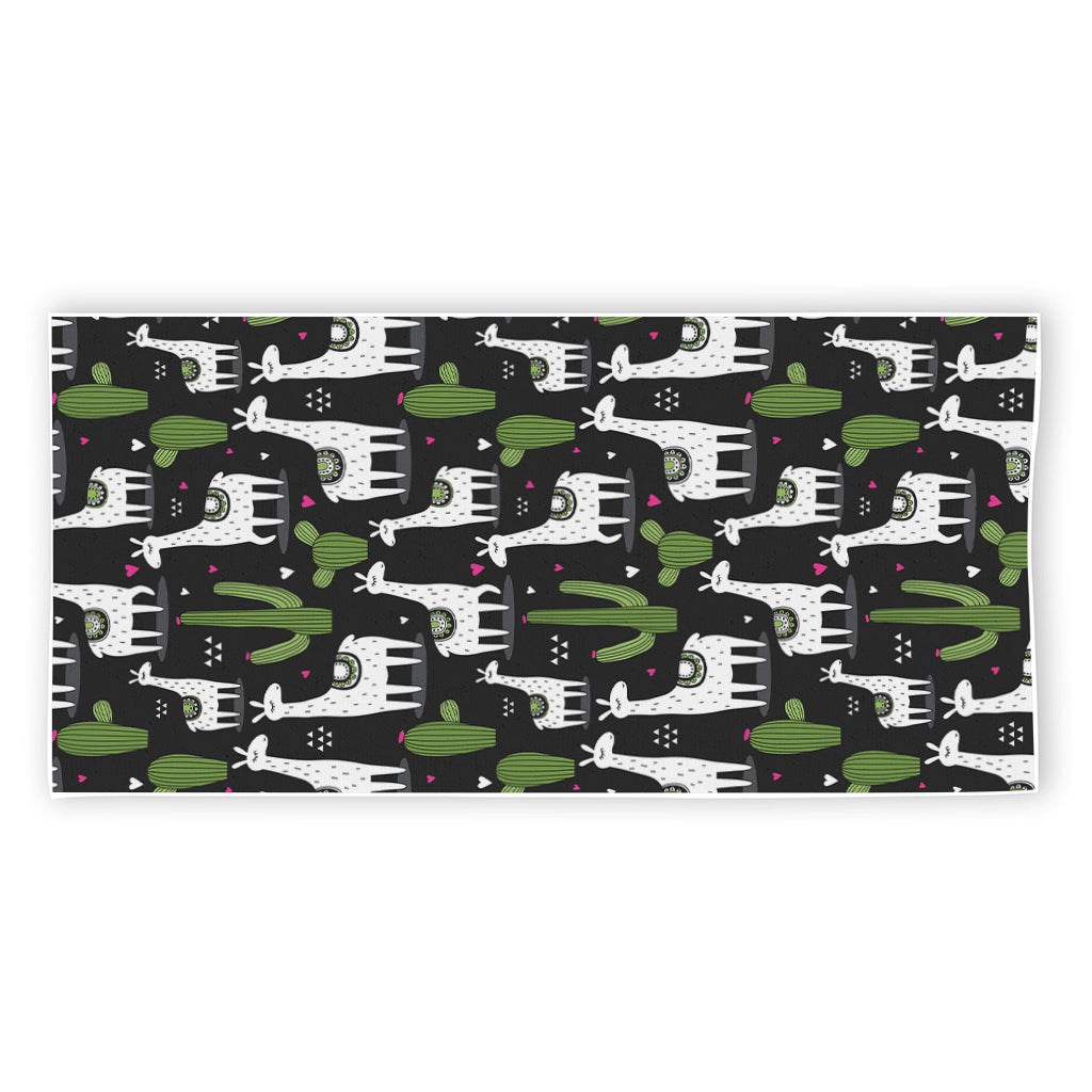 Cactus And Llama Pattern Print Beach Towel
