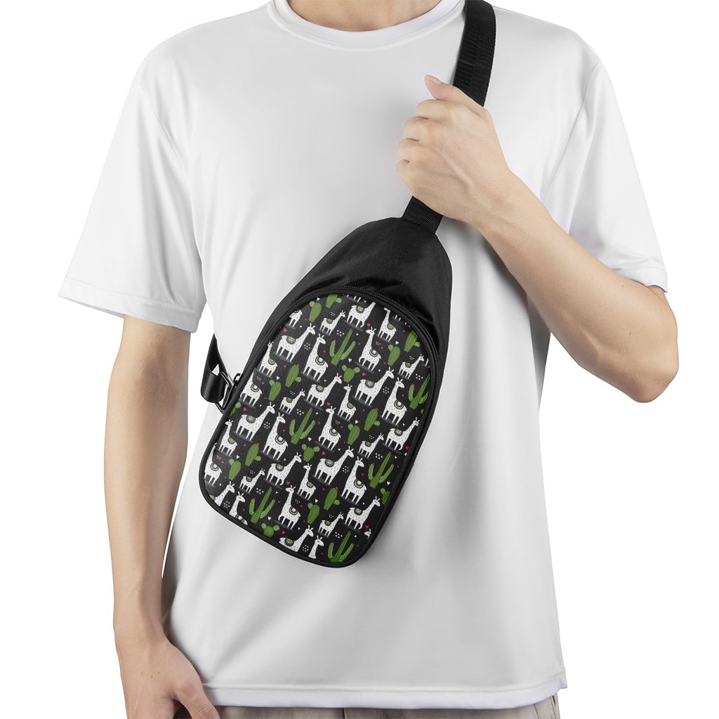 Cactus And Llama Pattern Print Chest Bag