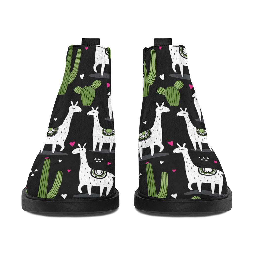 Cactus And Llama Pattern Print Flat Ankle Boots