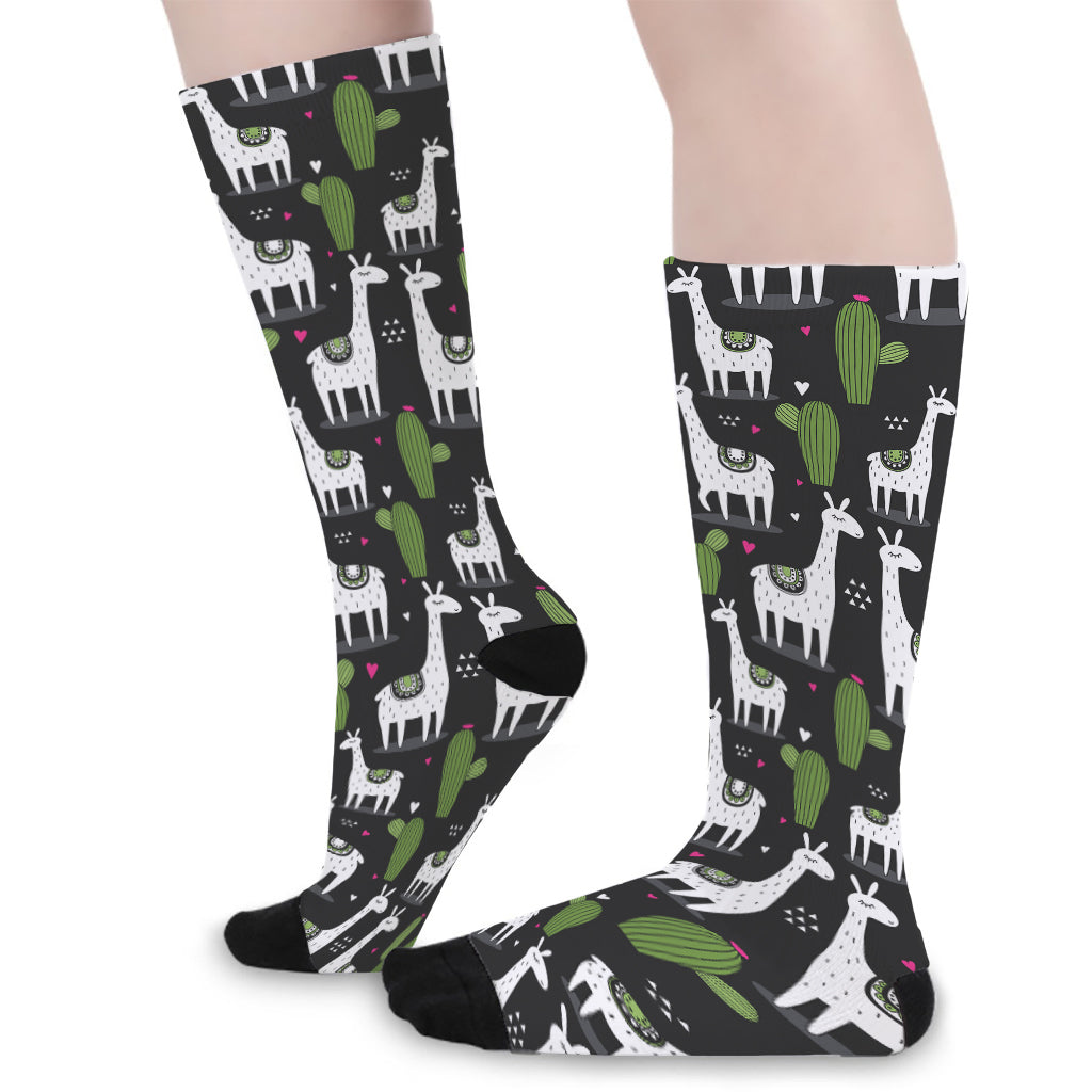 Cactus And Llama Pattern Print Long Socks
