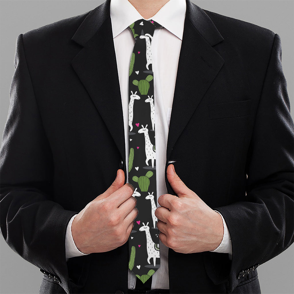 Cactus And Llama Pattern Print Necktie