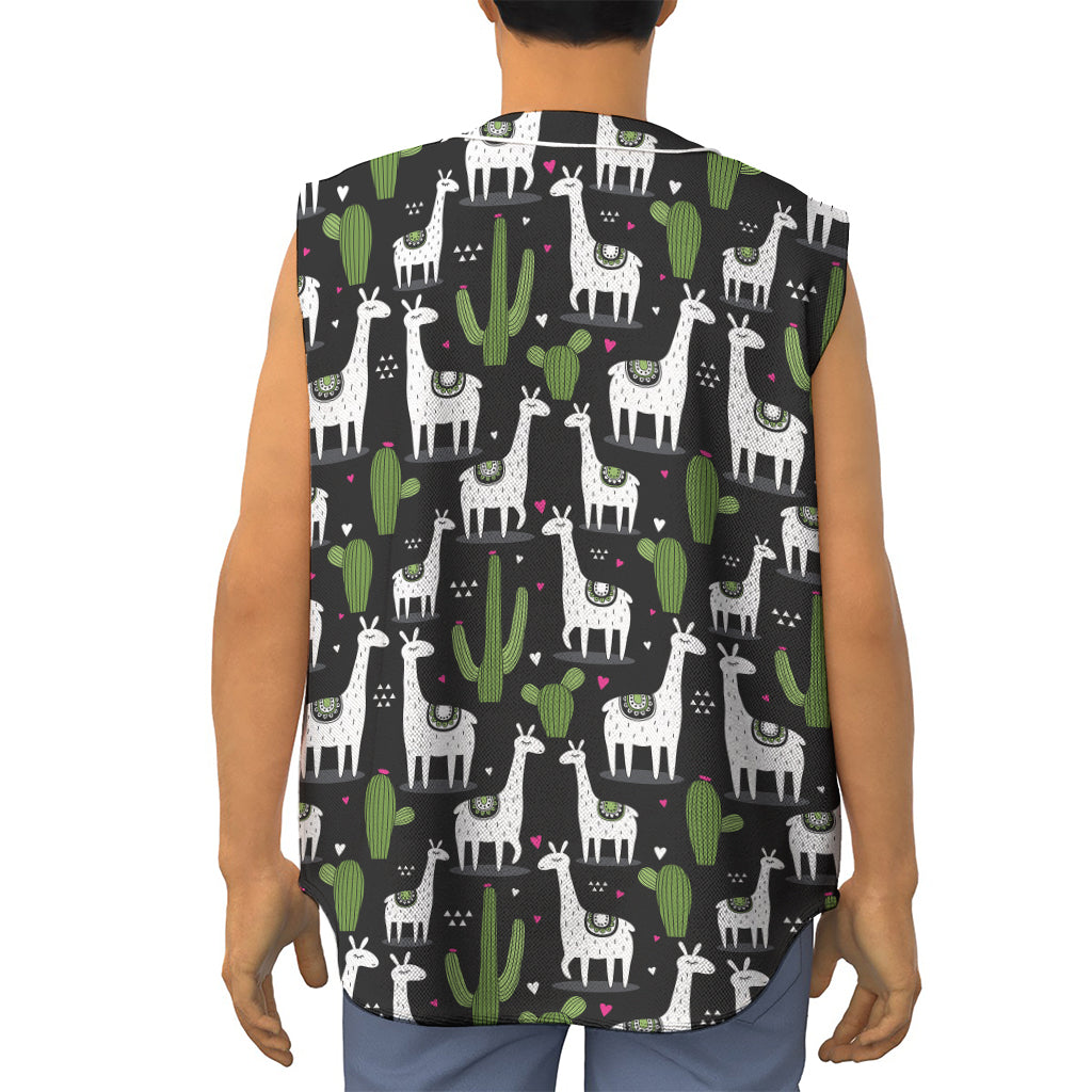 Cactus And Llama Pattern Print Sleeveless Baseball Jersey