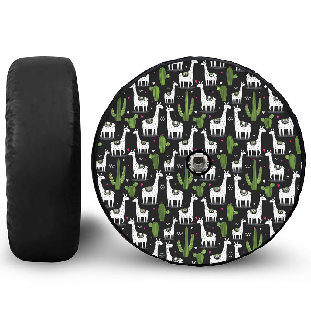 Cactus And Llama Pattern Print Tire Cover With Camera Hole