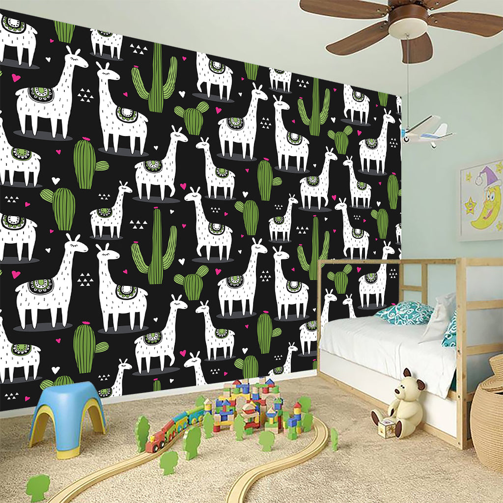 Cactus And Llama Pattern Print Wall Sticker