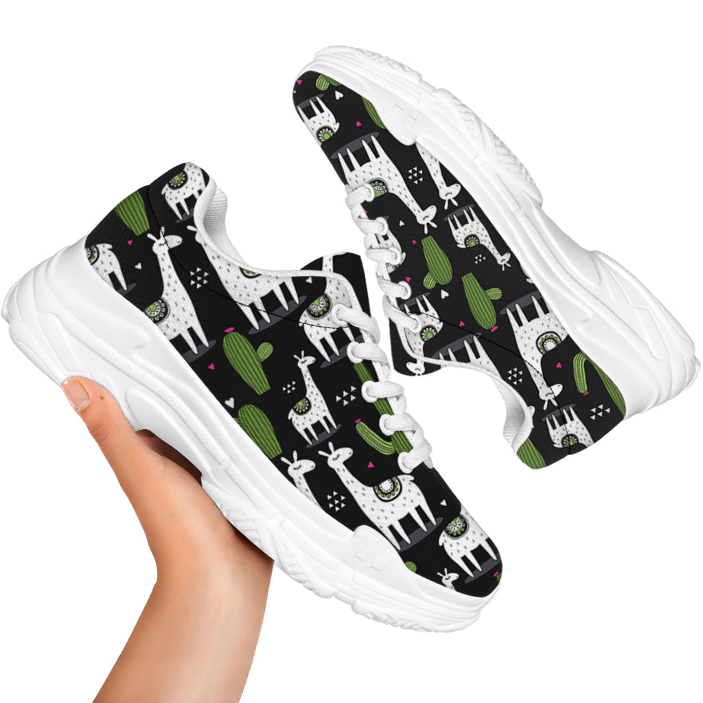 Cactus And Llama Pattern Print White Chunky Shoes