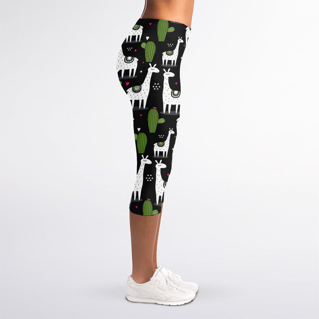 Cactus And Llama Pattern Print Women's Capri Leggings