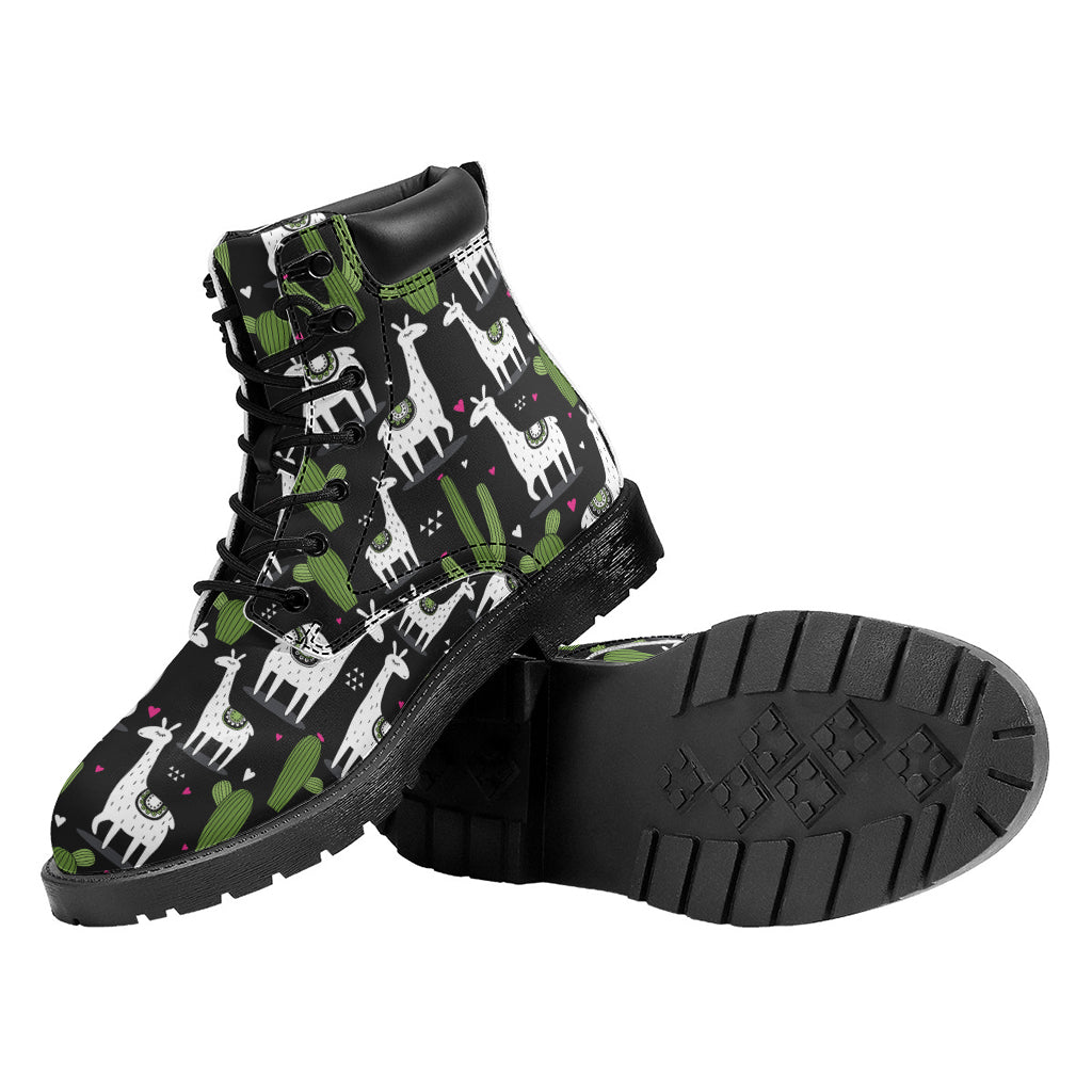 Cactus And Llama Pattern Print Work Boots