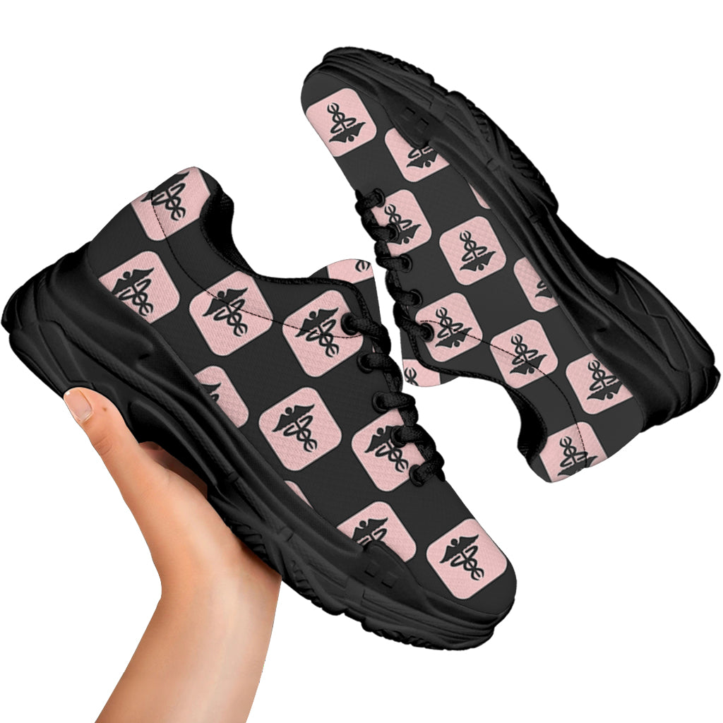 Caduceus Pattern Print Black Chunky Shoes
