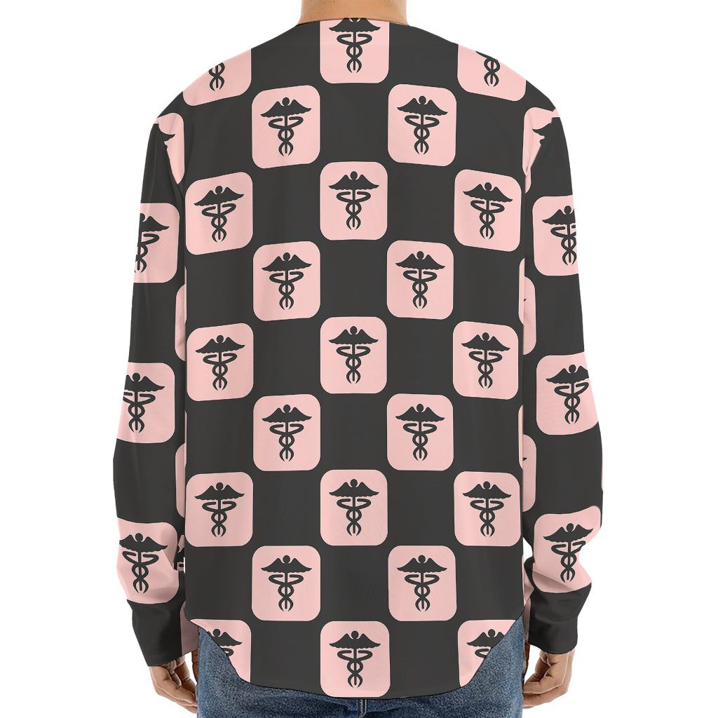 Caduceus Pattern Print Long Sleeve Baseball Jersey