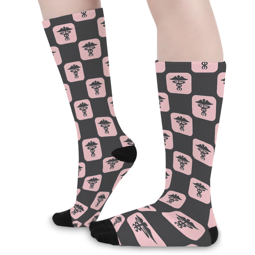 Caduceus Pattern Print Long Socks