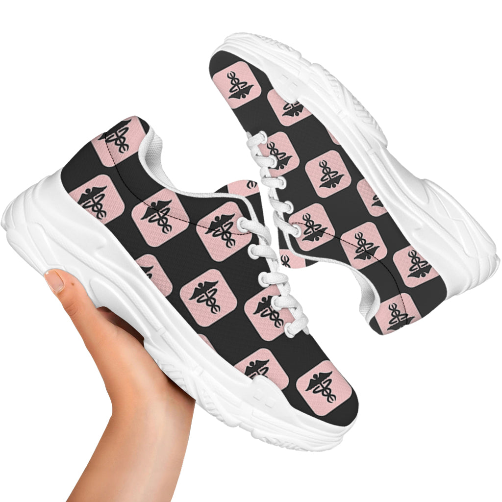 Caduceus Pattern Print White Chunky Shoes
