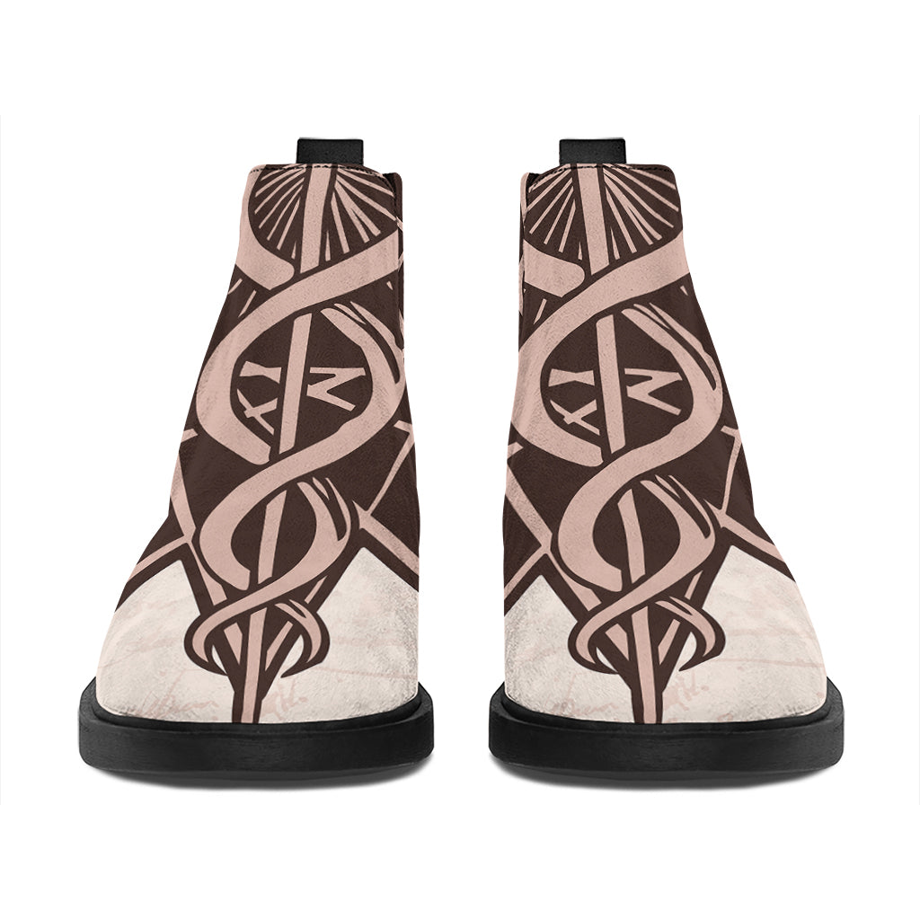 Caduceus Symbol Print Flat Ankle Boots