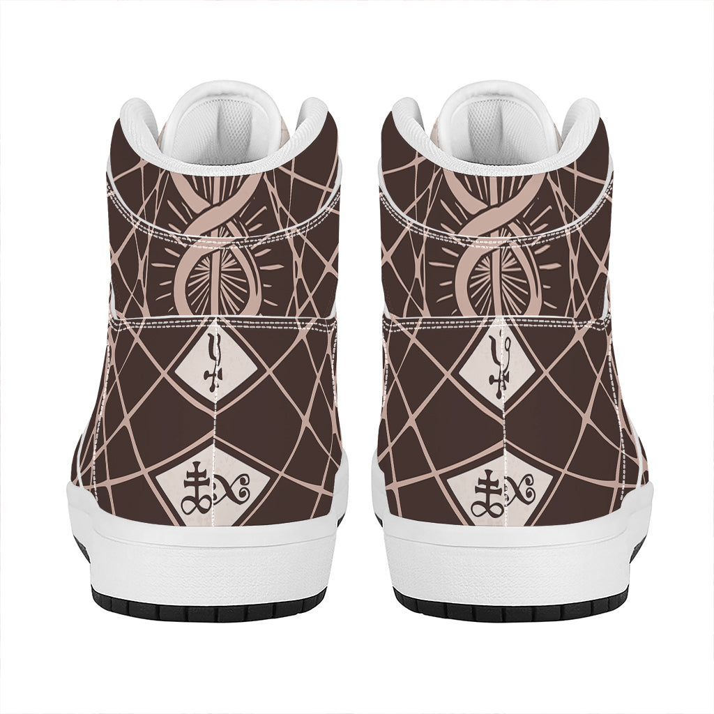 Caduceus Symbol Print High Top Leather Sneakers