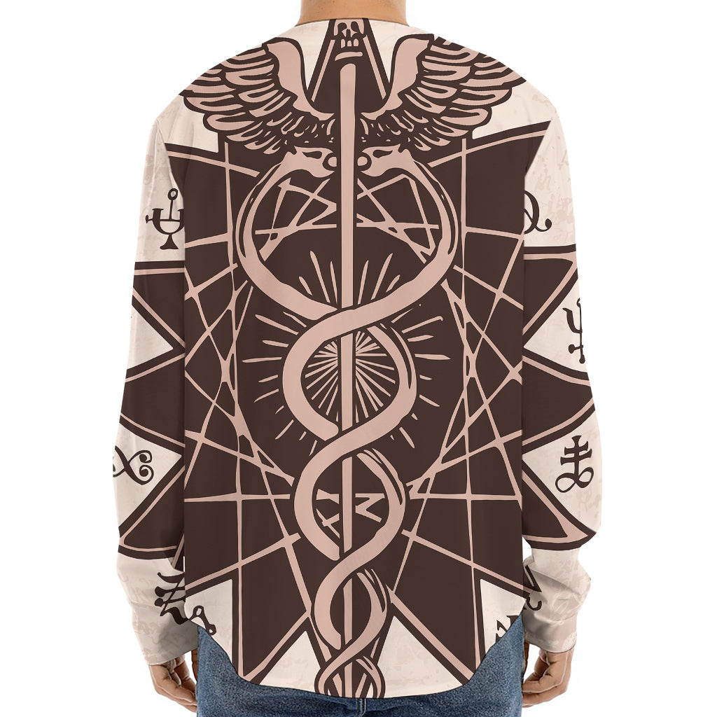Caduceus Symbol Print Long Sleeve Baseball Jersey