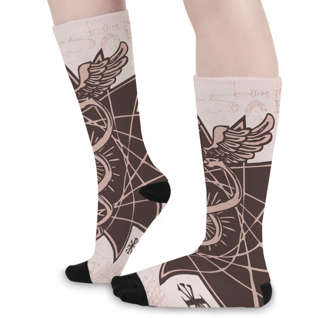 Caduceus Symbol Print Long Socks