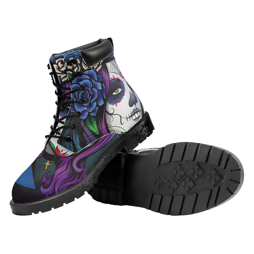 Calavera Girl Dia De Los Muertos Print Work Boots