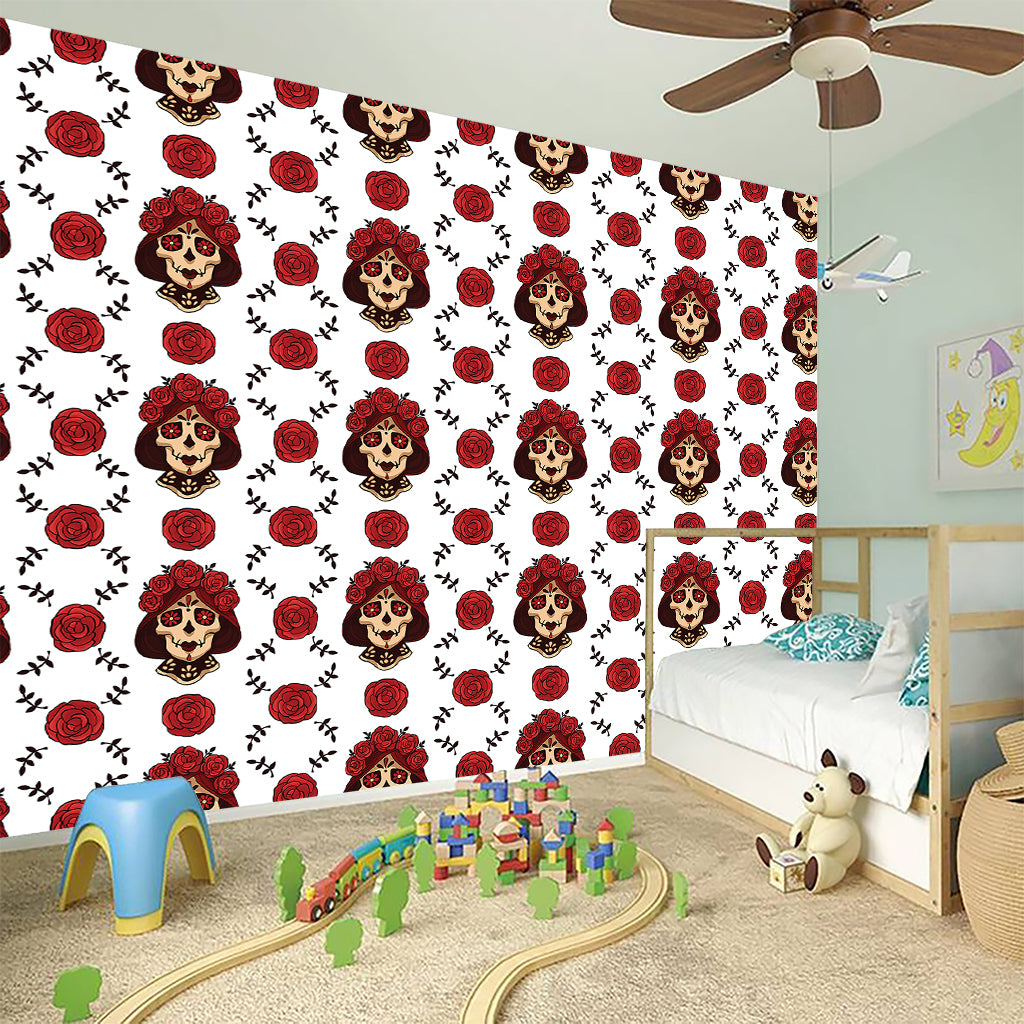 Calavera Girl Skull Pattern Print Wall Sticker