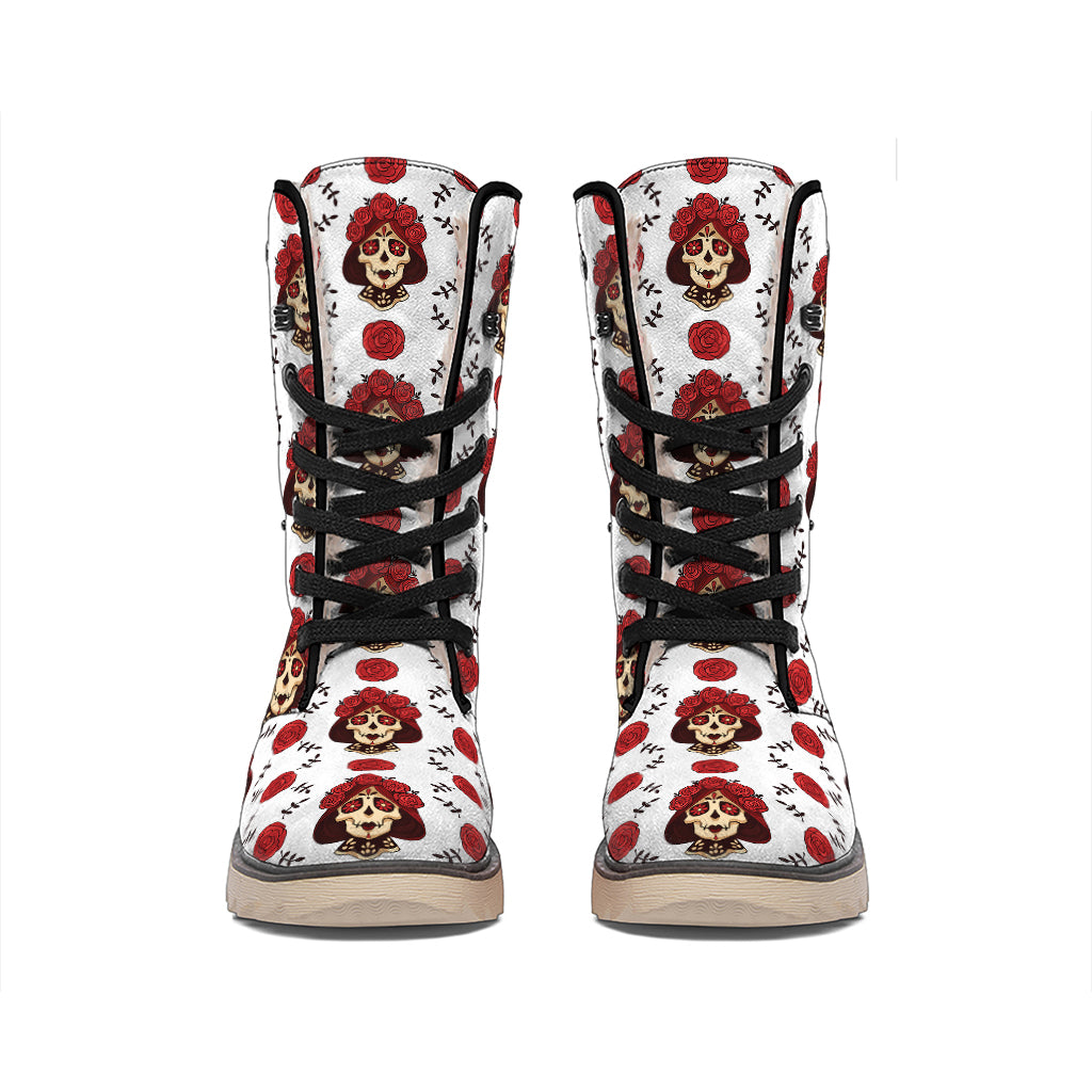 Calavera Girl Skull Pattern Print Winter Boots