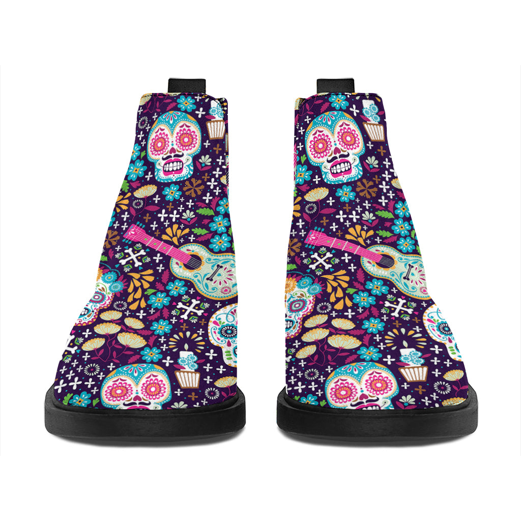 Calaveras Day Of The Dead Pattern Print Flat Ankle Boots
