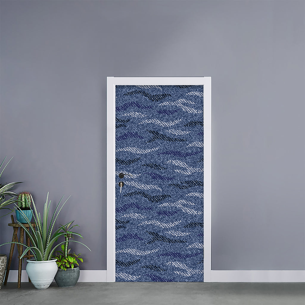 Camo Denim Jeans Pattern Print Door Sticker