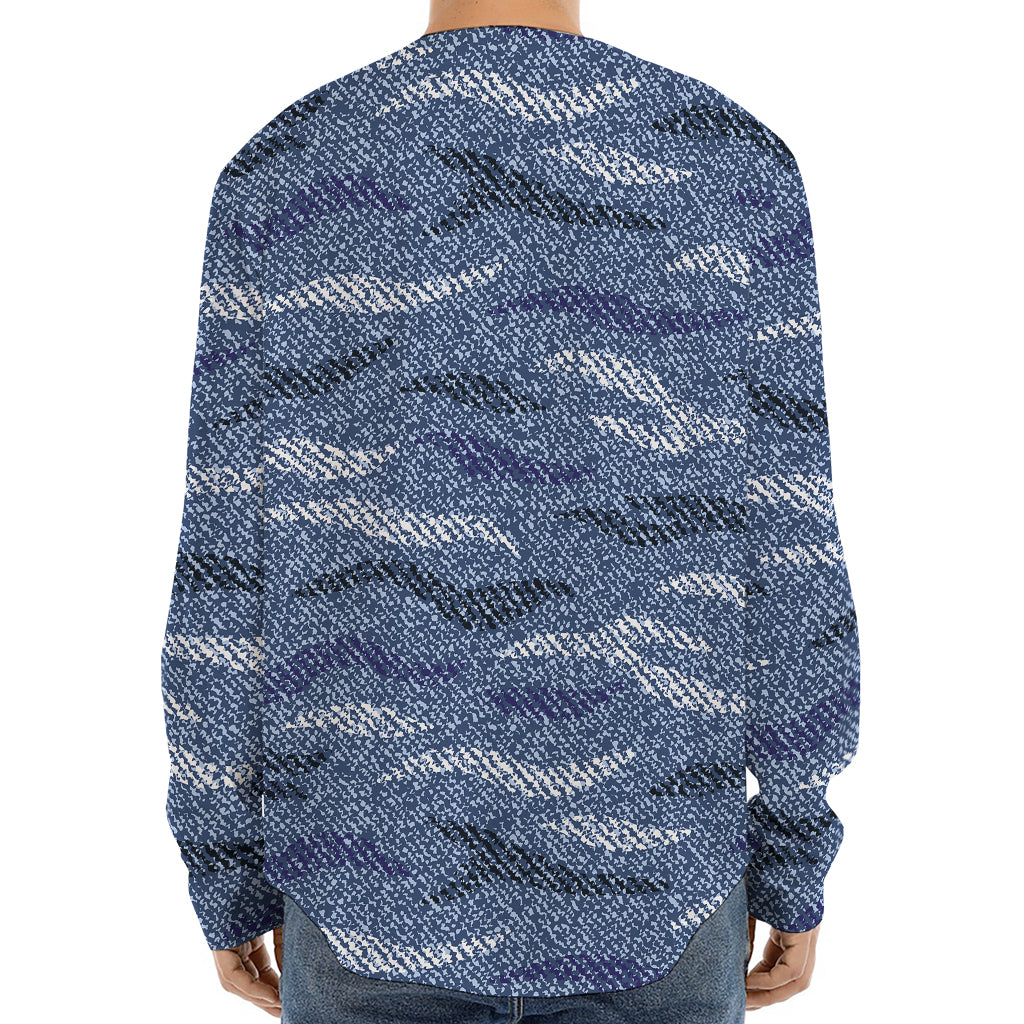 Camo Denim Jeans Pattern Print Long Sleeve Baseball Jersey