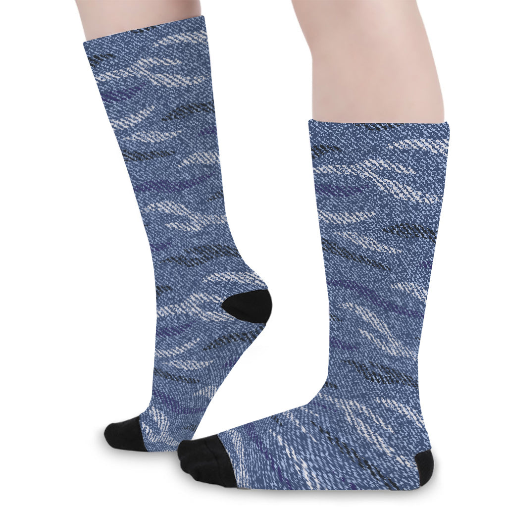Camo Denim Jeans Pattern Print Long Socks
