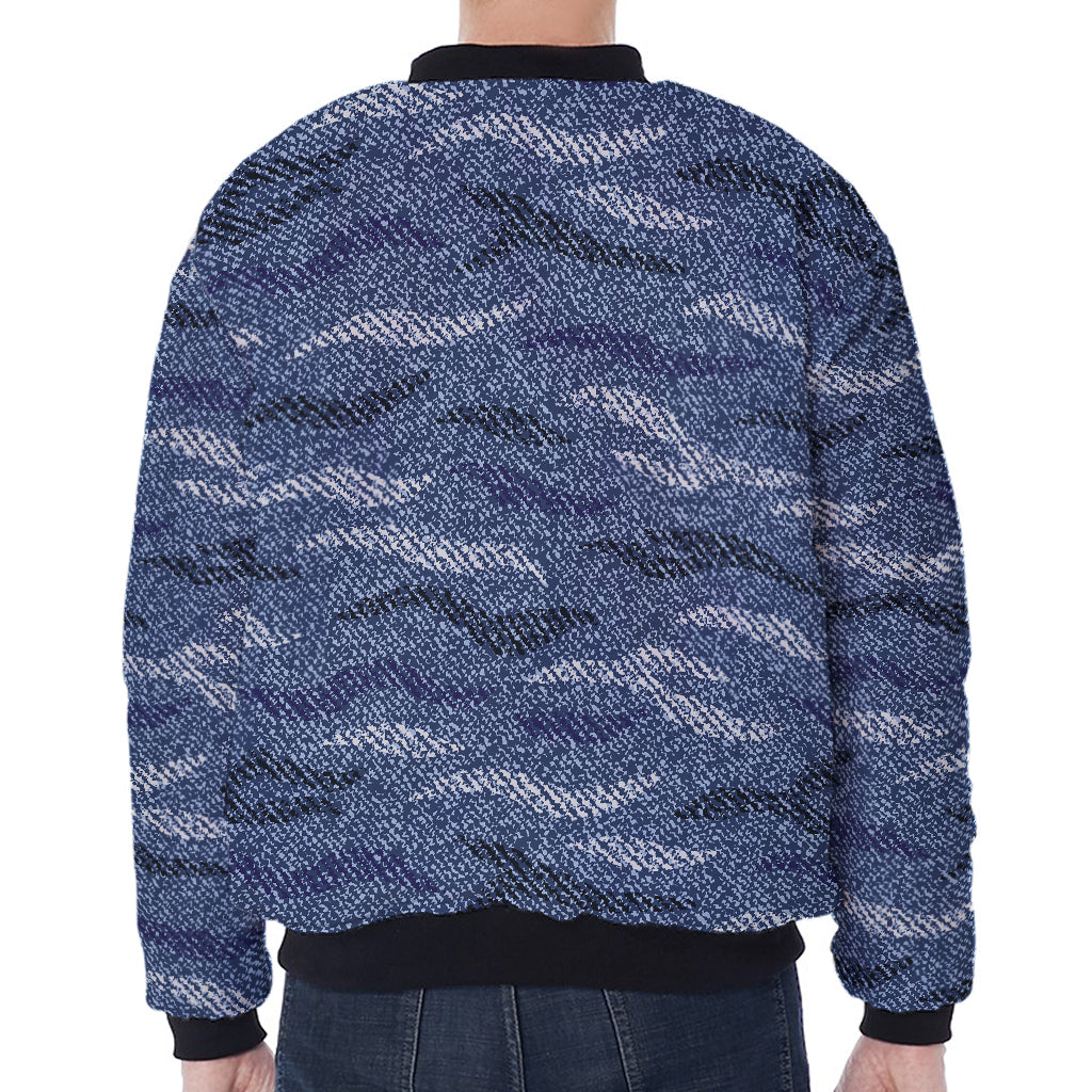Camo Denim Jeans Pattern Print Zip Sleeve Bomber Jacket