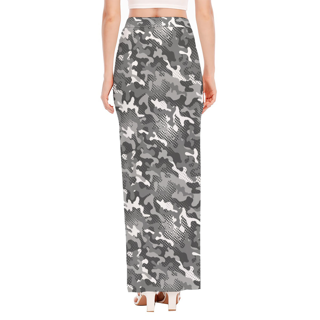 Camouflage Dazzle Pattern Print High Slit Maxi Skirt