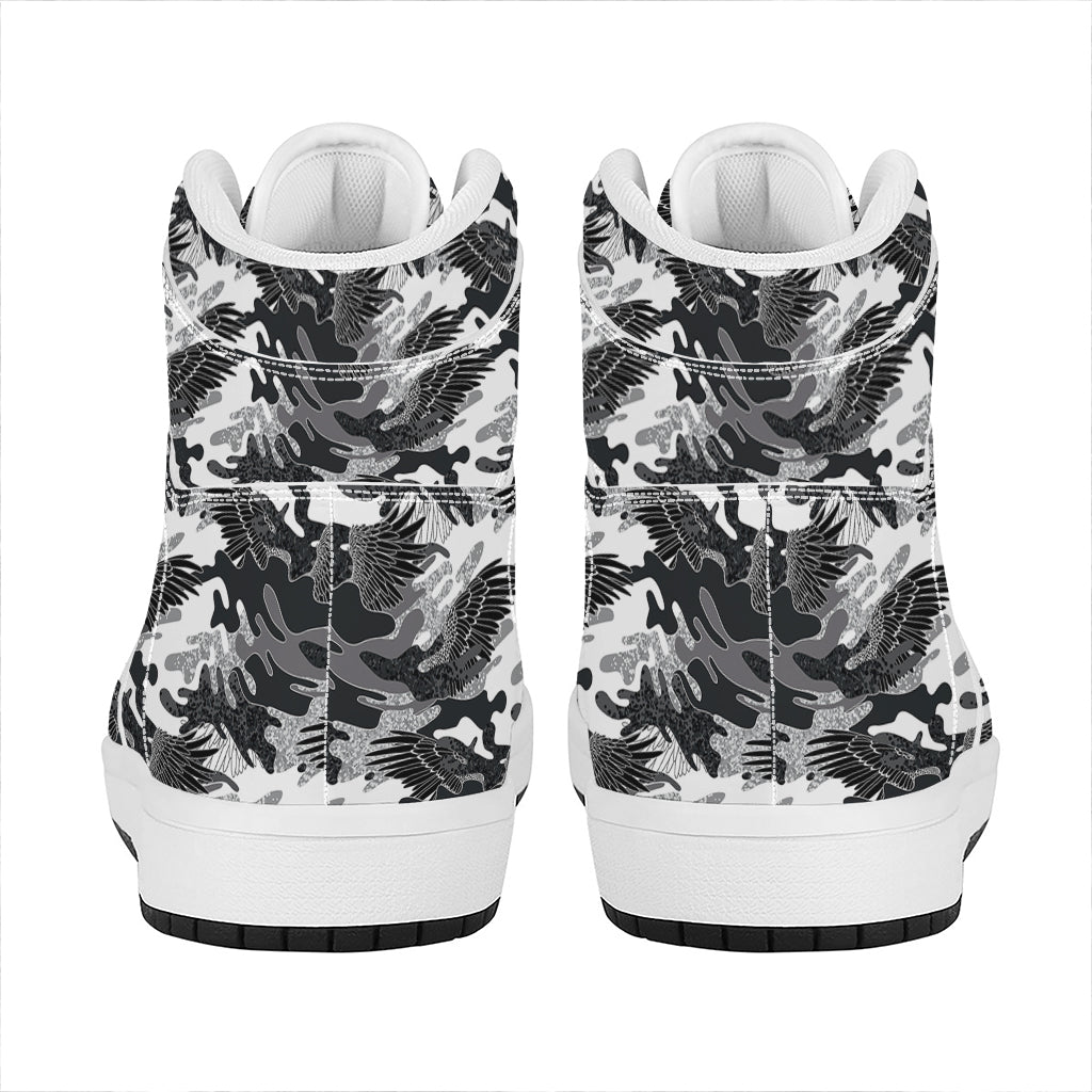 Camouflage Dazzle Wings Pattern Print High Top Leather Sneakers