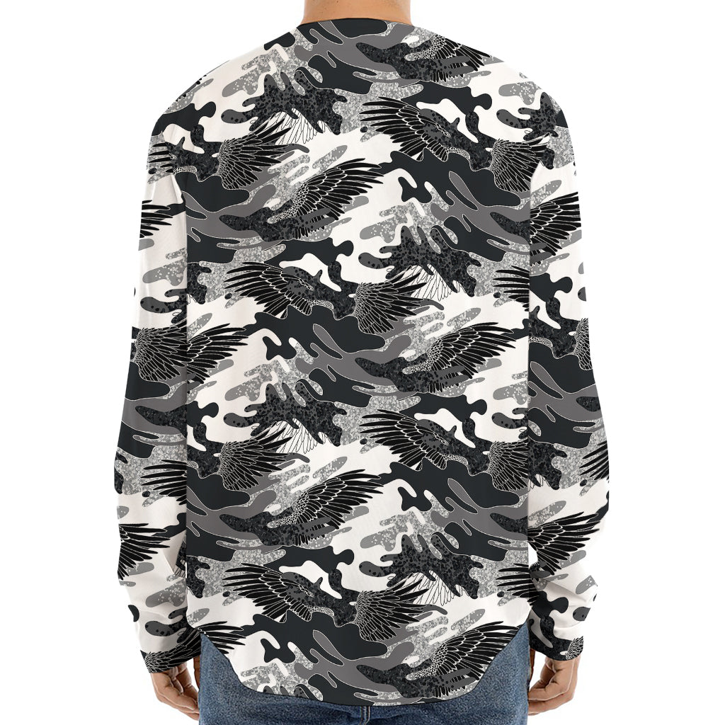 Camouflage Dazzle Wings Pattern Print Long Sleeve Baseball Jersey