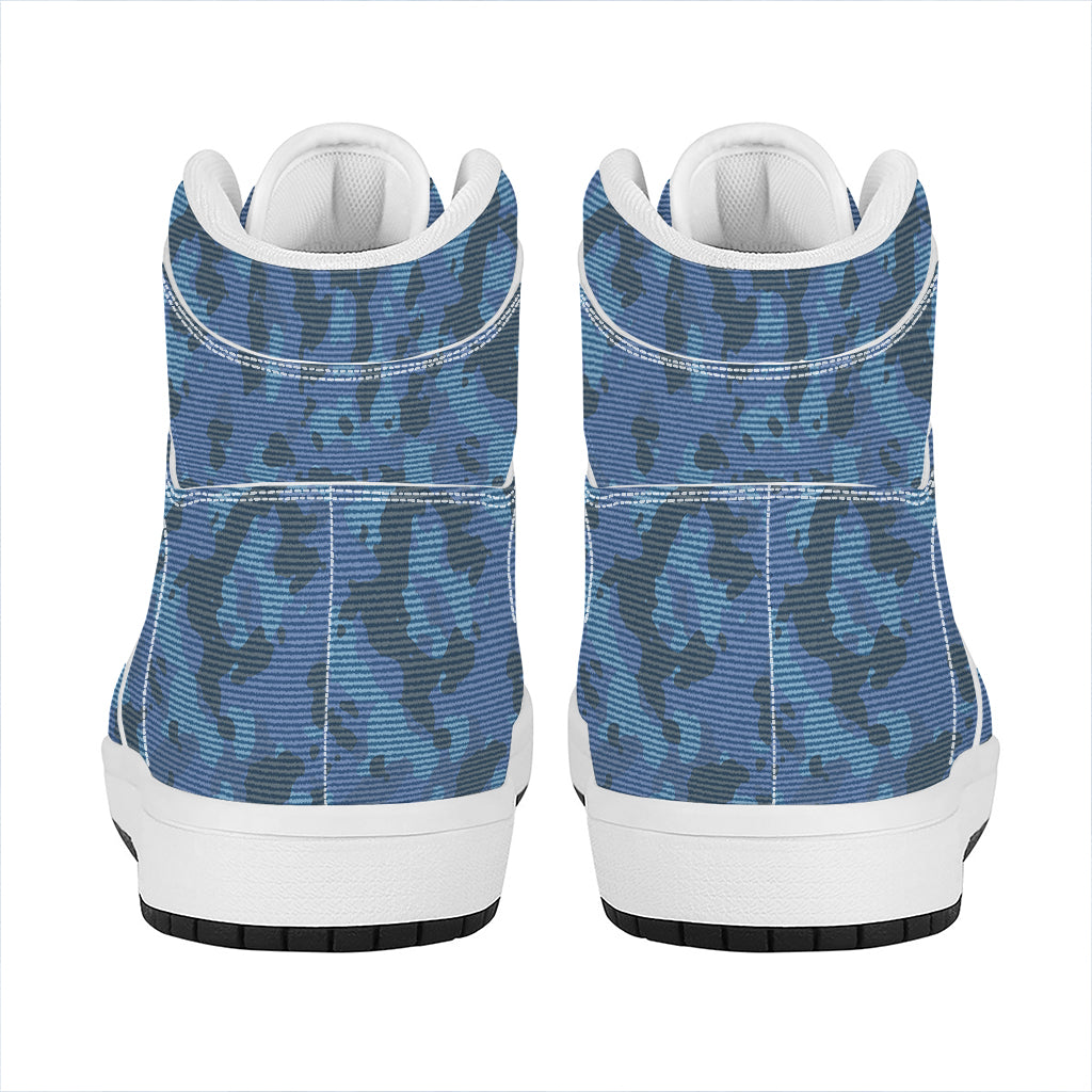 Camouflage Denim Jeans Pattern Print High Top Leather Sneakers