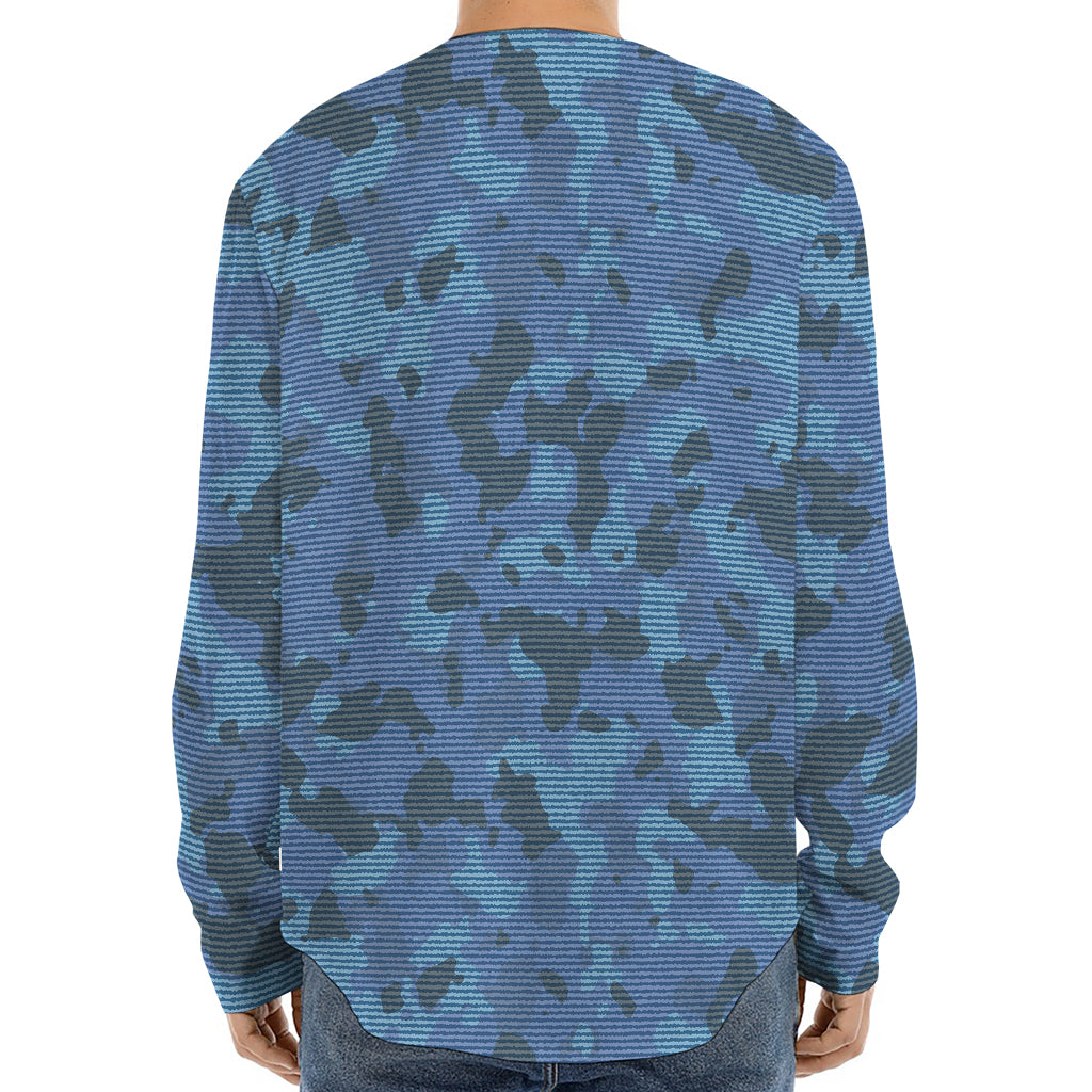 Camouflage Denim Jeans Pattern Print Long Sleeve Baseball Jersey