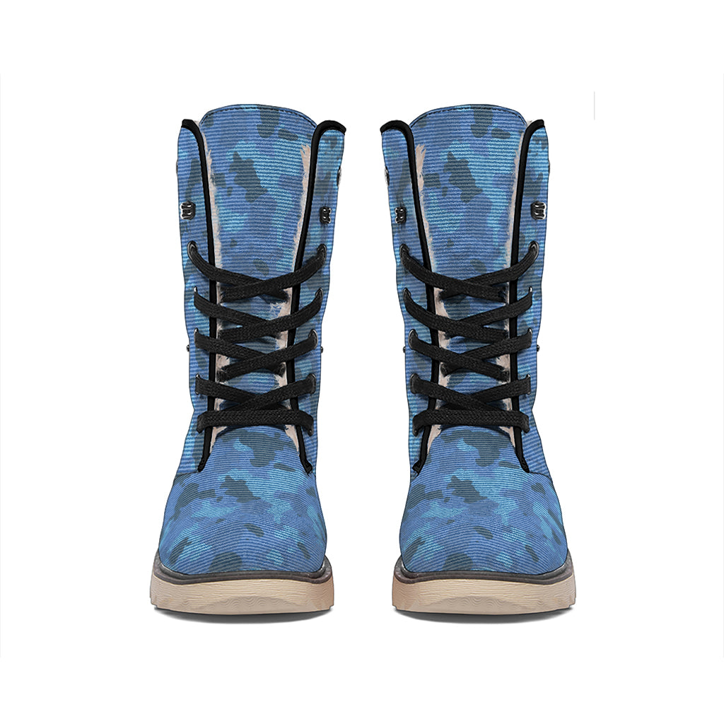 Camouflage Denim Jeans Pattern Print Winter Boots