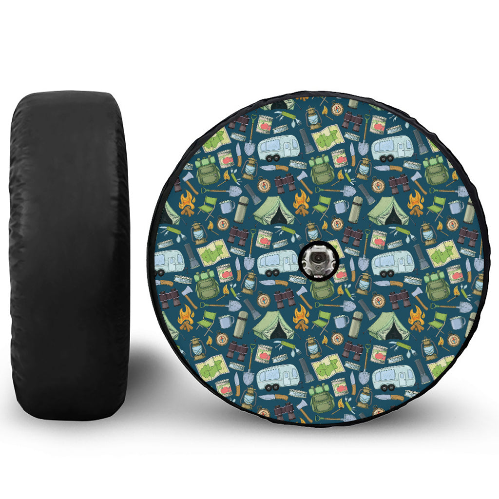Camping Equipment Pattern Print Tire Cover With Camera Hole