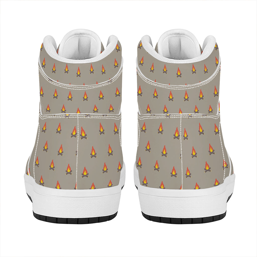 Camping Fire Pattern Print High Top Leather Sneakers
