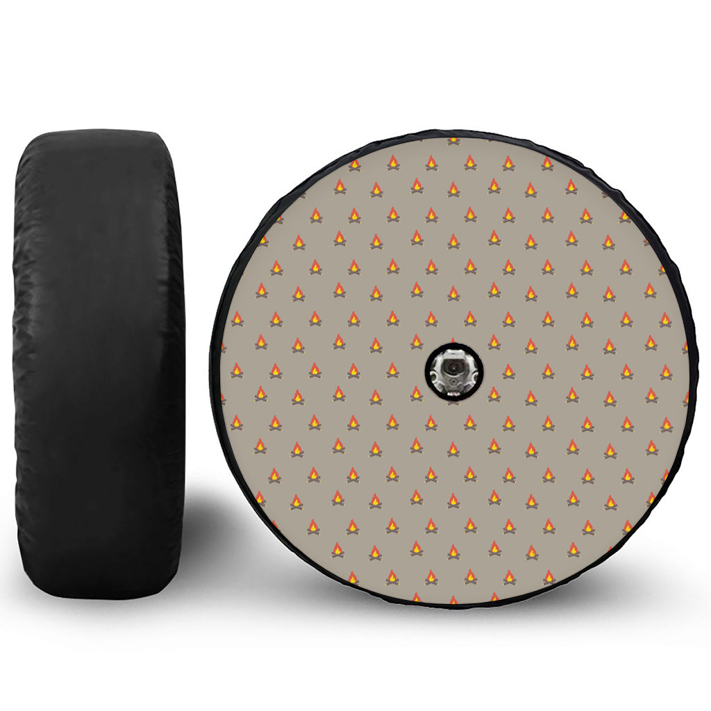 Camping Fire Pattern Print Tire Cover With Camera Hole