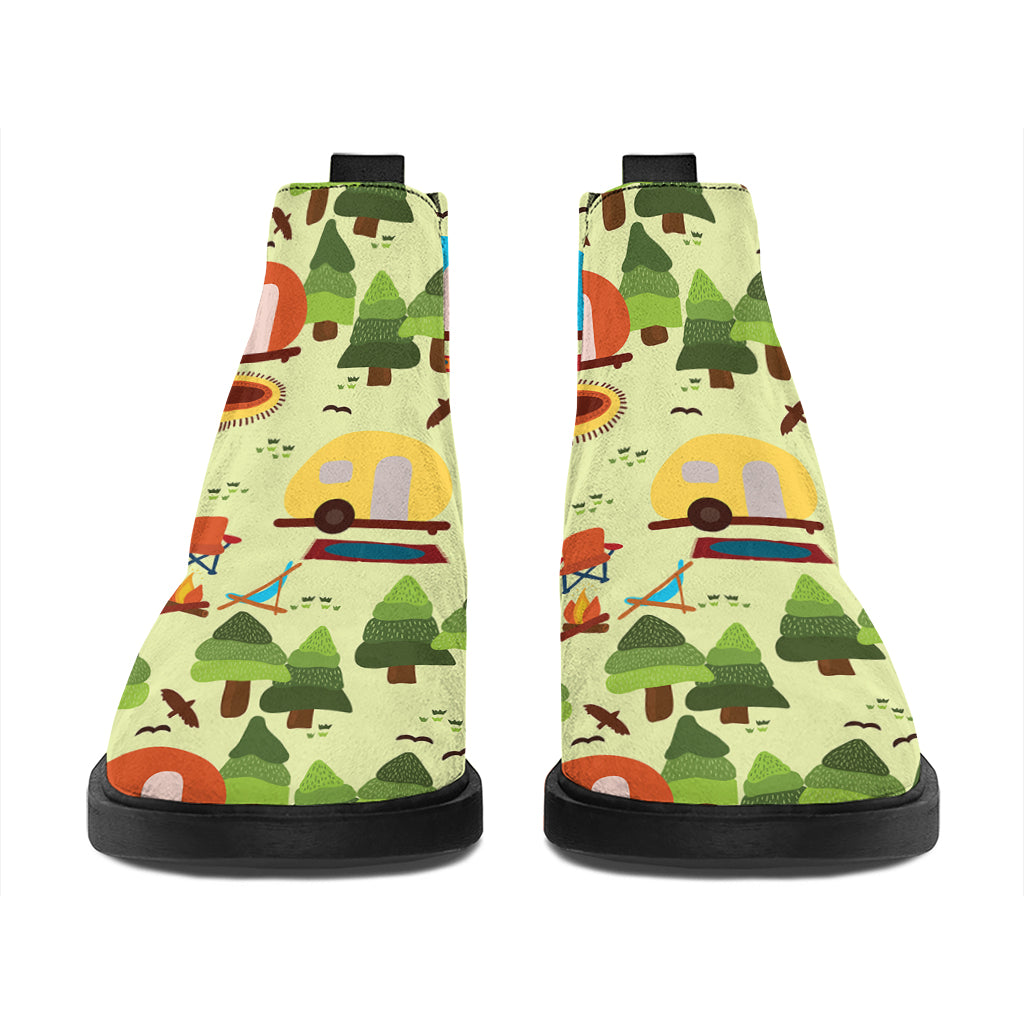 Camping Picnic Pattern Print Flat Ankle Boots