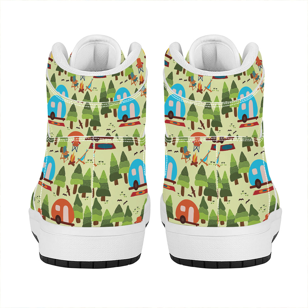 Camping Picnic Pattern Print High Top Leather Sneakers