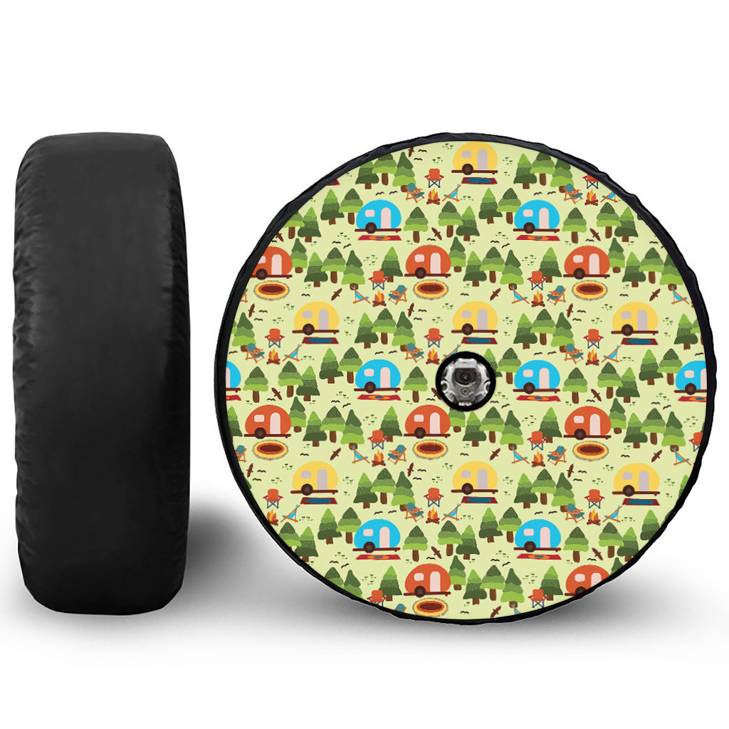 Camping Picnic Pattern Print Tire Cover With Camera Hole