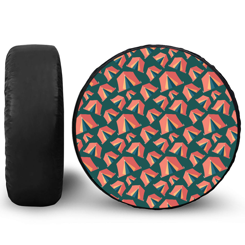 Camping Tent Pattern Print Leather Spare Tire Cover