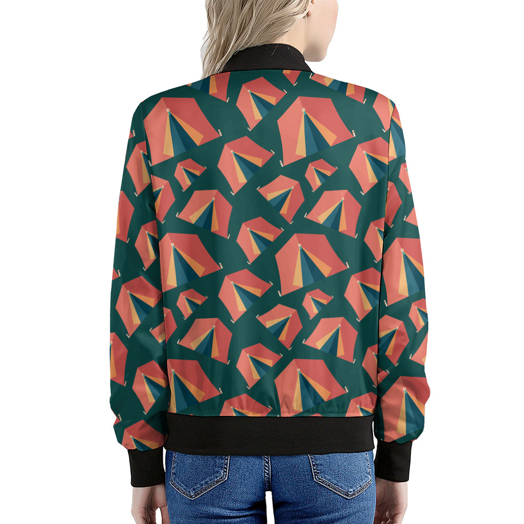 Camping Tent Pattern Print Women's Bomber Jacket