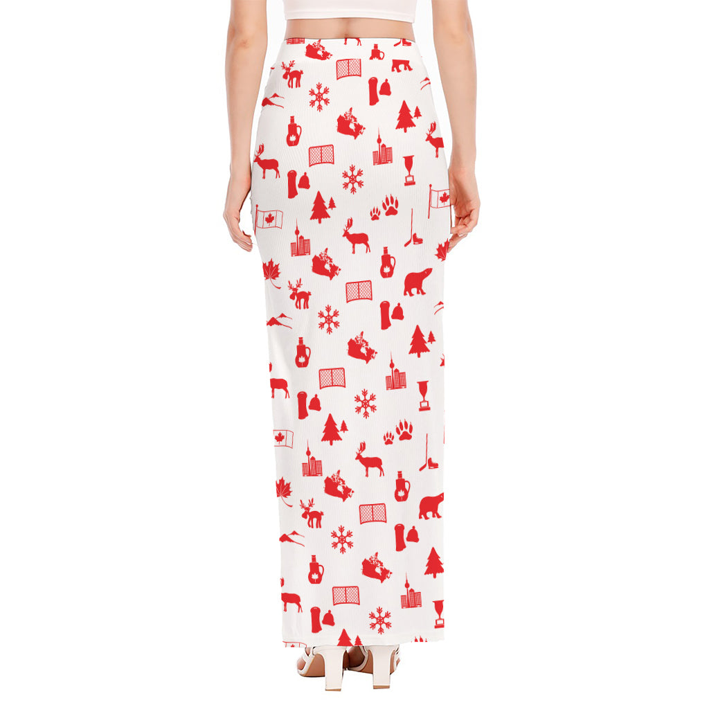 Canada Country Pattern Print High Slit Maxi Skirt