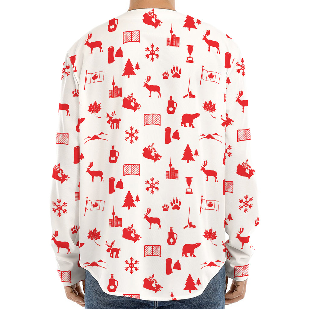 Canada Country Pattern Print Long Sleeve Baseball Jersey