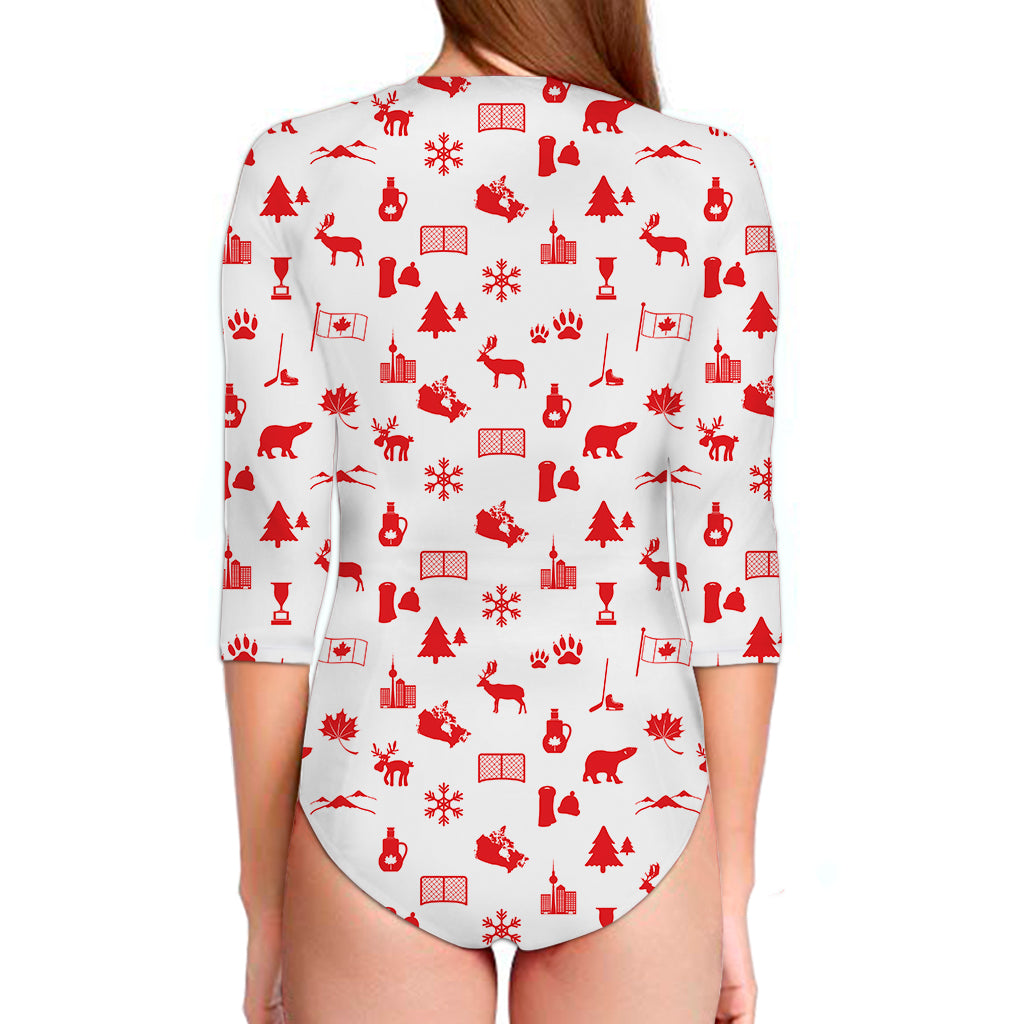 Canada Country Pattern Print Long Sleeve Swimsuit