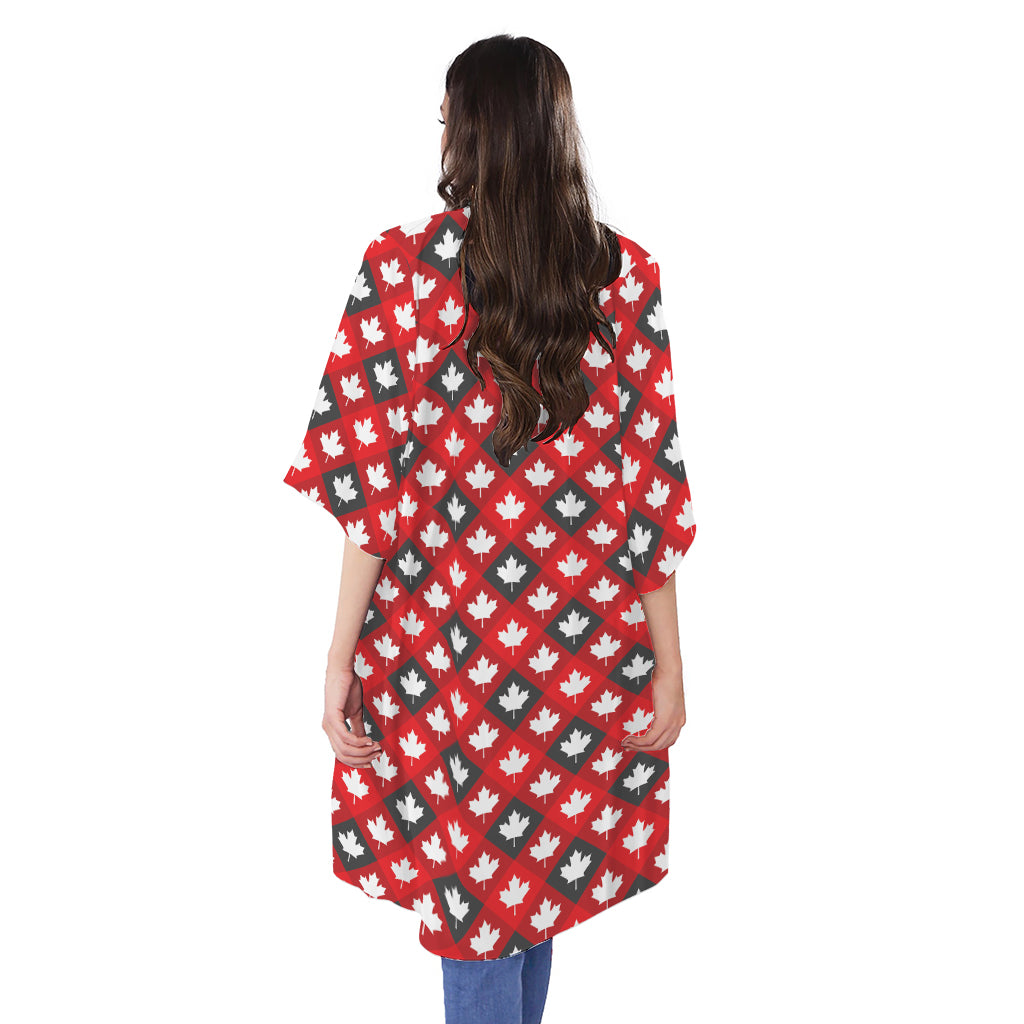Canada Maple Leaf Pattern Print Open Front Beach Cover Up