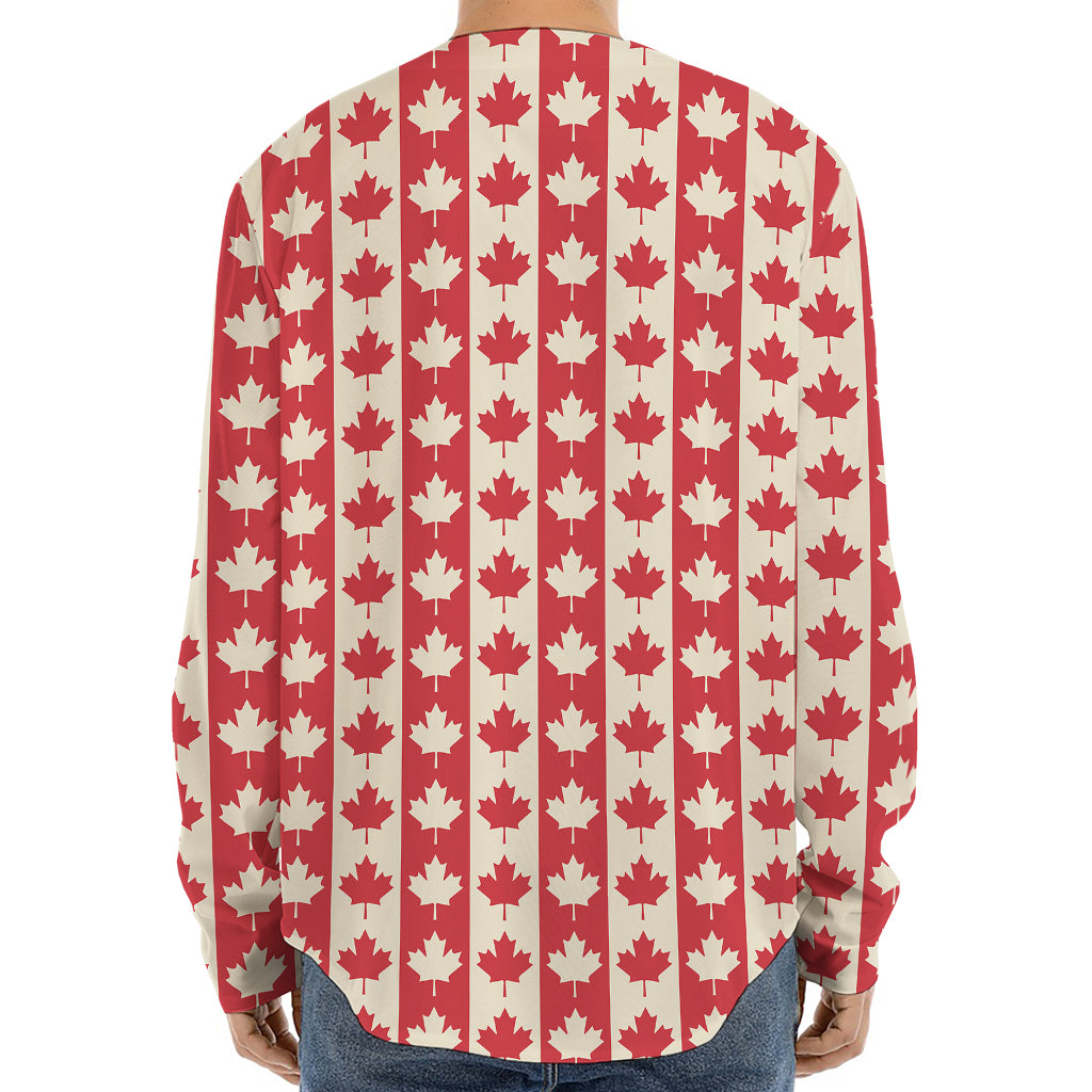 Canadian Maple Leaf Pattern Print Long Sleeve Baseball Jersey