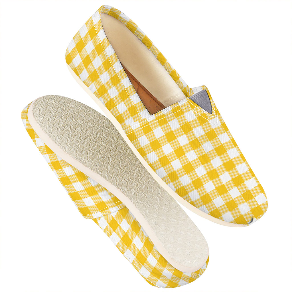 Canary Yellow And White Gingham Print Casual Shoes