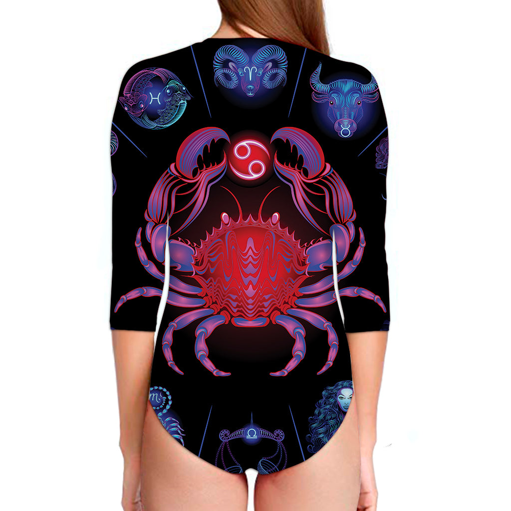 Cancer And Astrological Signs Print Long Sleeve Swimsuit