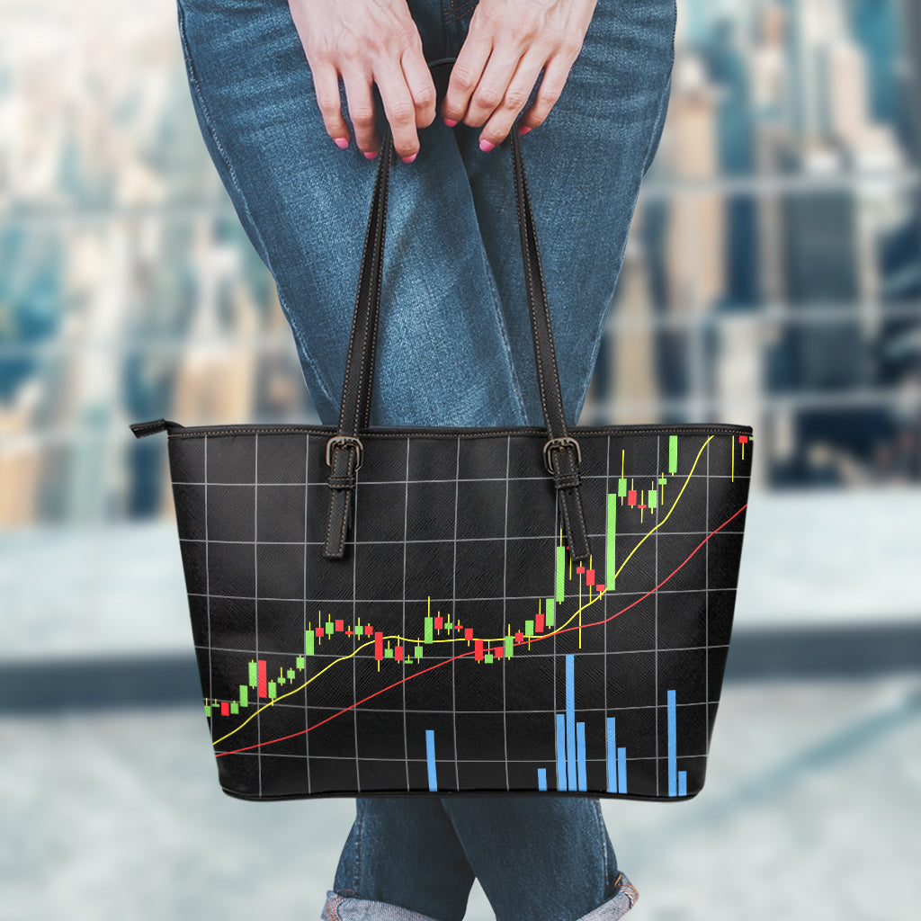 Candlestick Stock Graph Chart Print Leather Tote Bag