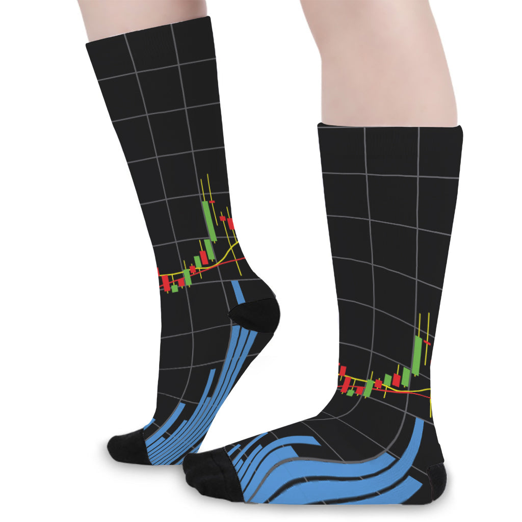 Candlestick Stock Graph Chart Print Long Socks